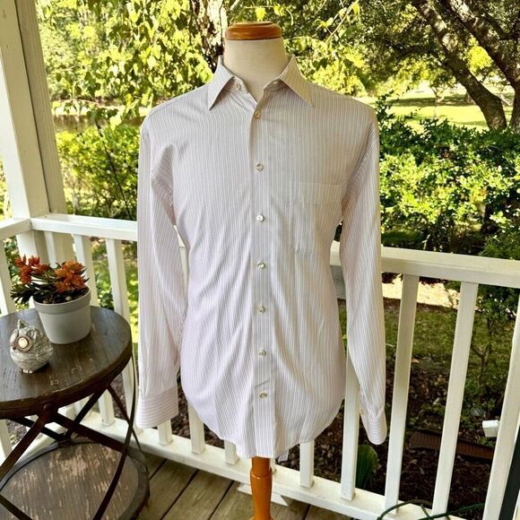 Eton Cream Dress Shirt with double red stripes. Size 43/US 17. - Picture 8 of 8